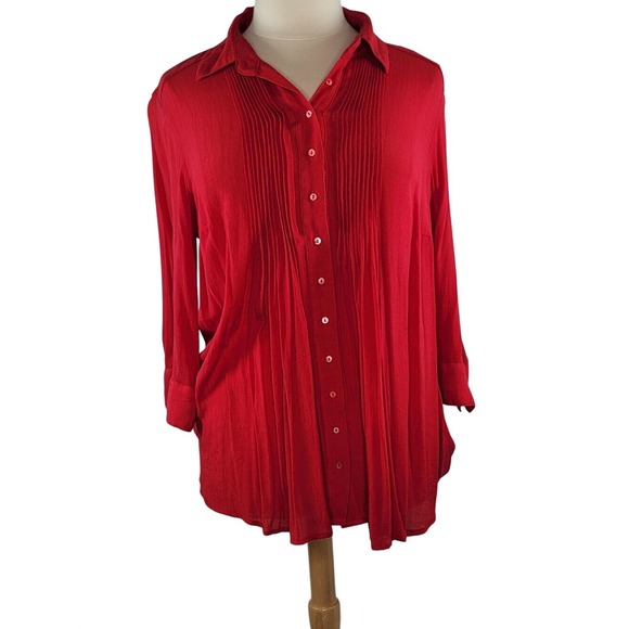 Alfani Tops - Alfani Red Pleated Button-Front Blouse
